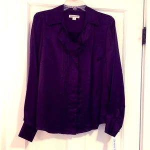 Deep Purple Silk Ruffled/Tuxedo Blouse